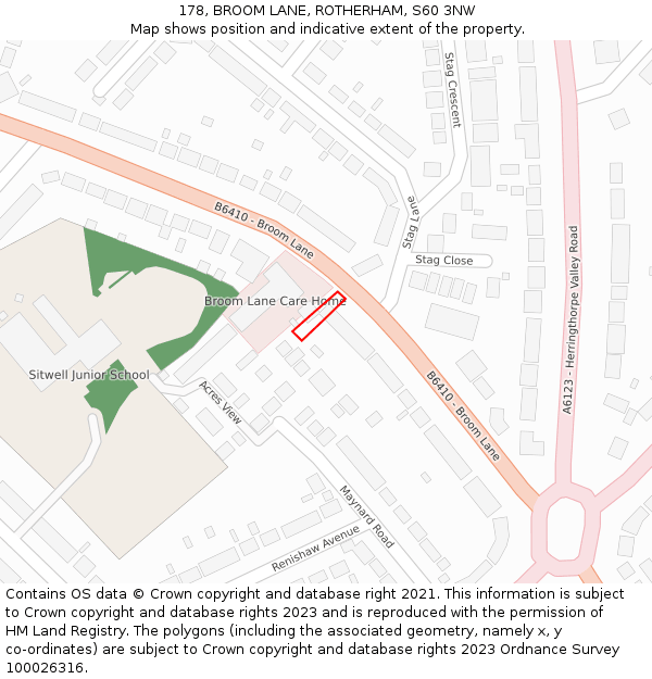 178, BROOM LANE, ROTHERHAM, S60 3NW: Location map and indicative extent of plot