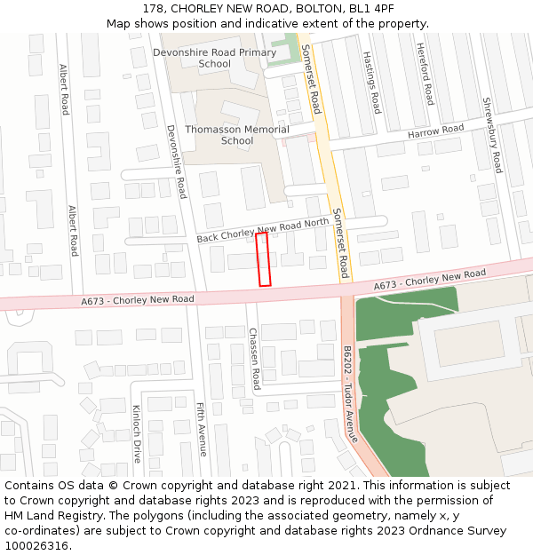 178, CHORLEY NEW ROAD, BOLTON, BL1 4PF: Location map and indicative extent of plot