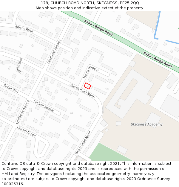 178, CHURCH ROAD NORTH, SKEGNESS, PE25 2QQ: Location map and indicative extent of plot