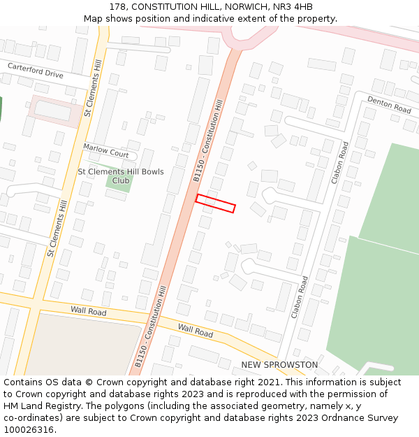 178, CONSTITUTION HILL, NORWICH, NR3 4HB: Location map and indicative extent of plot