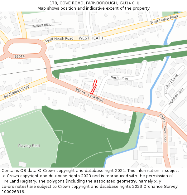 178, COVE ROAD, FARNBOROUGH, GU14 0HJ: Location map and indicative extent of plot
