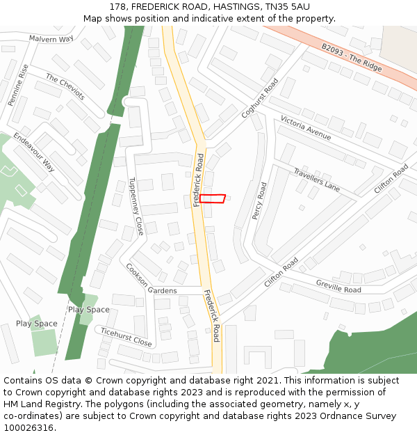178, FREDERICK ROAD, HASTINGS, TN35 5AU: Location map and indicative extent of plot