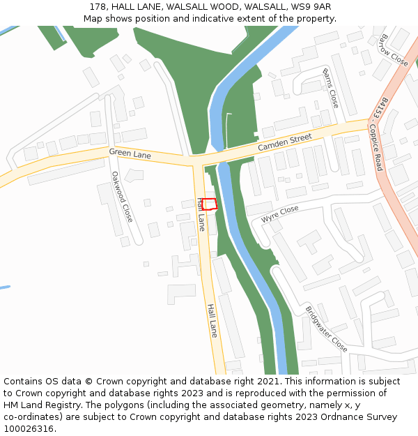 178, HALL LANE, WALSALL WOOD, WALSALL, WS9 9AR: Location map and indicative extent of plot