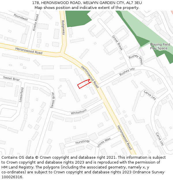 178, HERONSWOOD ROAD, WELWYN GARDEN CITY, AL7 3EU: Location map and indicative extent of plot