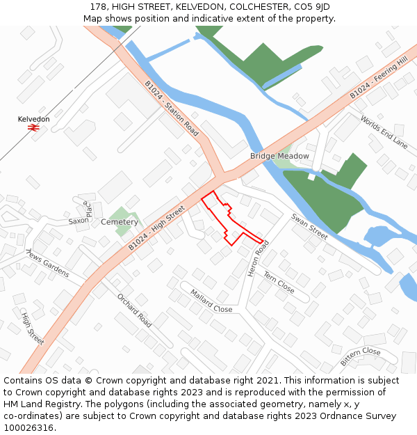 178, HIGH STREET, KELVEDON, COLCHESTER, CO5 9JD: Location map and indicative extent of plot