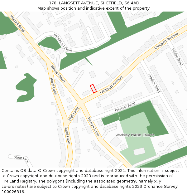 178, LANGSETT AVENUE, SHEFFIELD, S6 4AD: Location map and indicative extent of plot