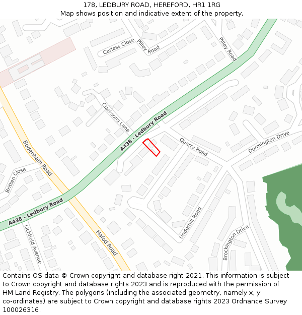 178, LEDBURY ROAD, HEREFORD, HR1 1RG: Location map and indicative extent of plot