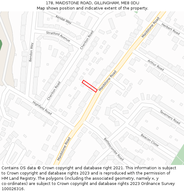 178, MAIDSTONE ROAD, GILLINGHAM, ME8 0DU: Location map and indicative extent of plot