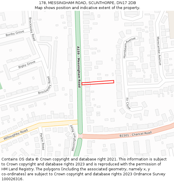 178, MESSINGHAM ROAD, SCUNTHORPE, DN17 2DB: Location map and indicative extent of plot
