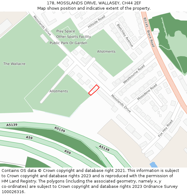 178, MOSSLANDS DRIVE, WALLASEY, CH44 2EF: Location map and indicative extent of plot