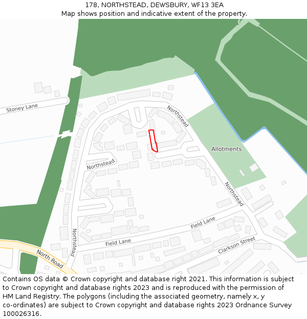 178, NORTHSTEAD, DEWSBURY, WF13 3EA: Location map and indicative extent of plot