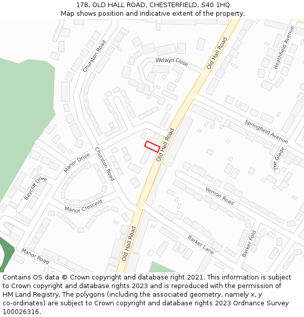 178, OLD HALL ROAD, CHESTERFIELD, S40 1HQ: Location map and indicative extent of plot