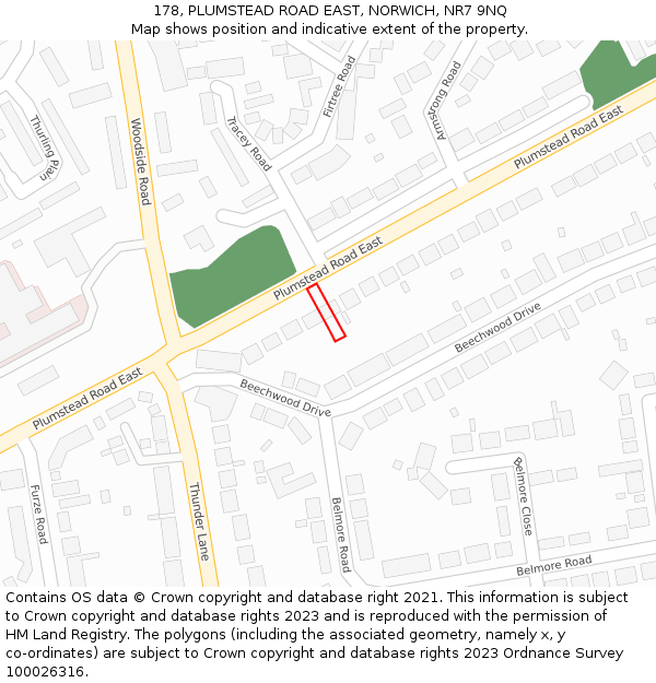 178, PLUMSTEAD ROAD EAST, NORWICH, NR7 9NQ: Location map and indicative extent of plot