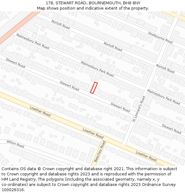 178, STEWART ROAD, BOURNEMOUTH, BH8 8NY: Location map and indicative extent of plot