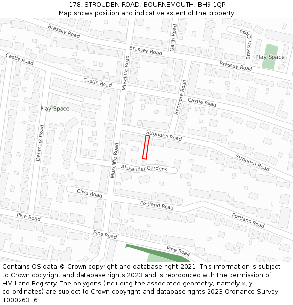 178, STROUDEN ROAD, BOURNEMOUTH, BH9 1QP: Location map and indicative extent of plot