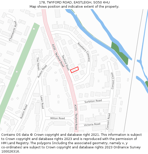 178, TWYFORD ROAD, EASTLEIGH, SO50 4HU: Location map and indicative extent of plot