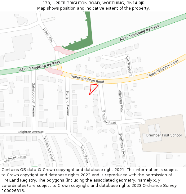 178, UPPER BRIGHTON ROAD, WORTHING, BN14 9JP: Location map and indicative extent of plot