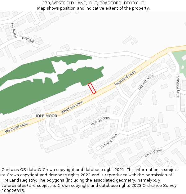 178, WESTFIELD LANE, IDLE, BRADFORD, BD10 8UB: Location map and indicative extent of plot