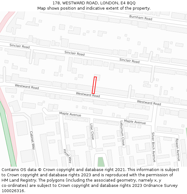 178, WESTWARD ROAD, LONDON, E4 8QQ: Location map and indicative extent of plot