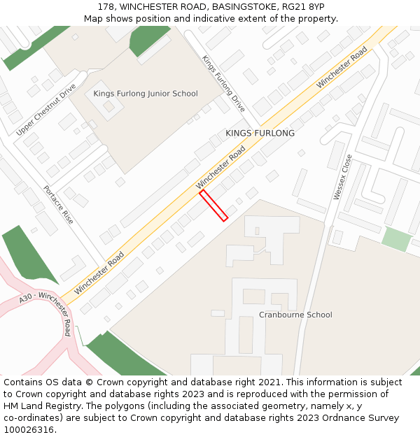 178, WINCHESTER ROAD, BASINGSTOKE, RG21 8YP: Location map and indicative extent of plot