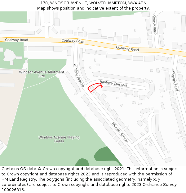 178, WINDSOR AVENUE, WOLVERHAMPTON, WV4 4BN: Location map and indicative extent of plot