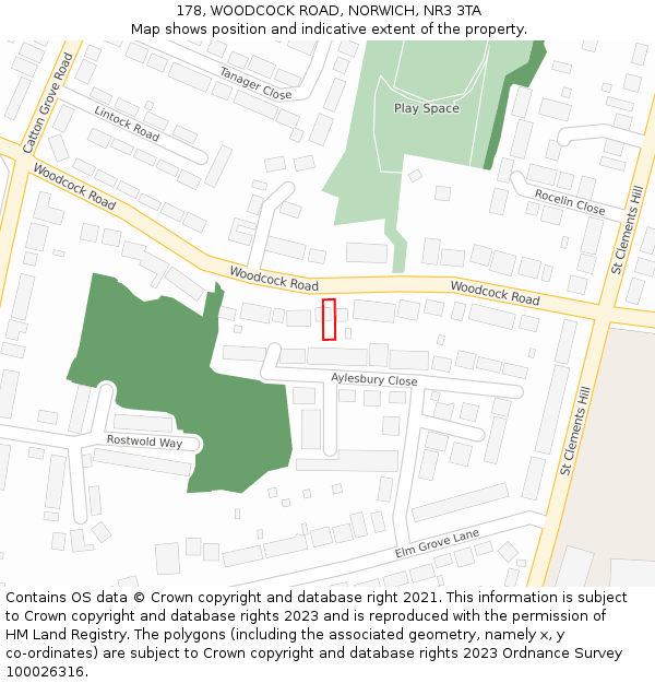 178, WOODCOCK ROAD, NORWICH, NR3 3TA: Location map and indicative extent of plot