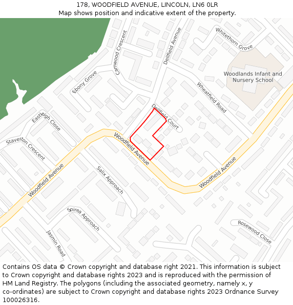 178, WOODFIELD AVENUE, LINCOLN, LN6 0LR: Location map and indicative extent of plot