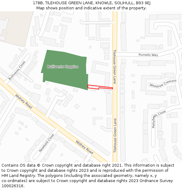 178B, TILEHOUSE GREEN LANE, KNOWLE, SOLIHULL, B93 9EJ: Location map and indicative extent of plot