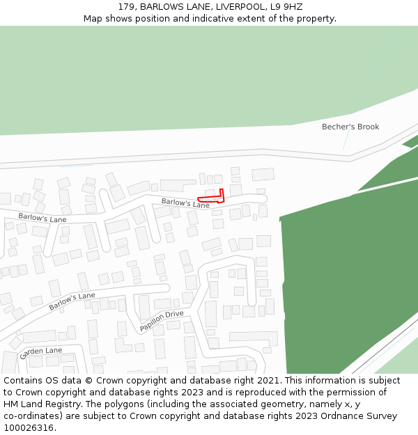 179, BARLOWS LANE, LIVERPOOL, L9 9HZ: Location map and indicative extent of plot