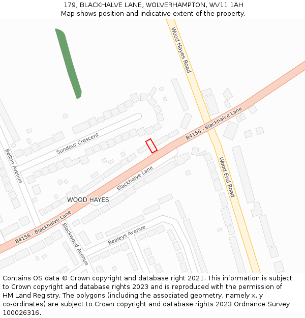 179, BLACKHALVE LANE, WOLVERHAMPTON, WV11 1AH: Location map and indicative extent of plot