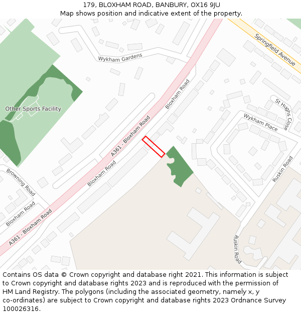 179, BLOXHAM ROAD, BANBURY, OX16 9JU: Location map and indicative extent of plot