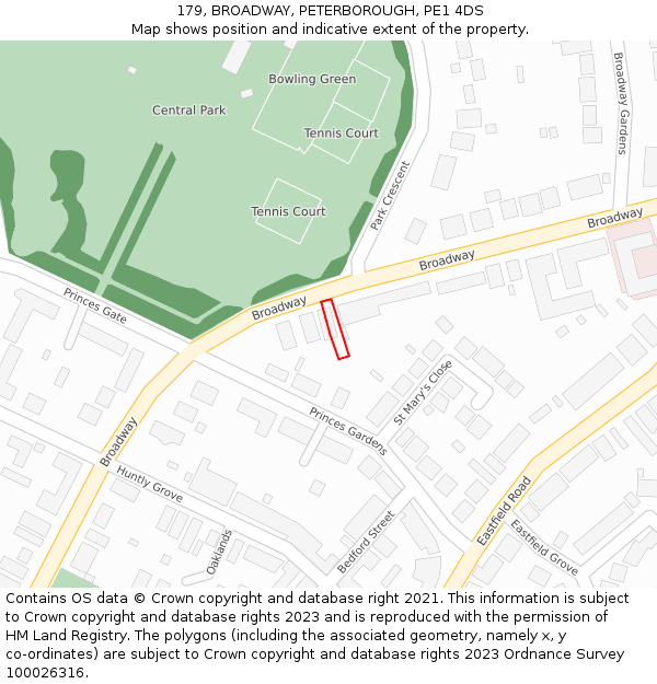 179, BROADWAY, PETERBOROUGH, PE1 4DS: Location map and indicative extent of plot