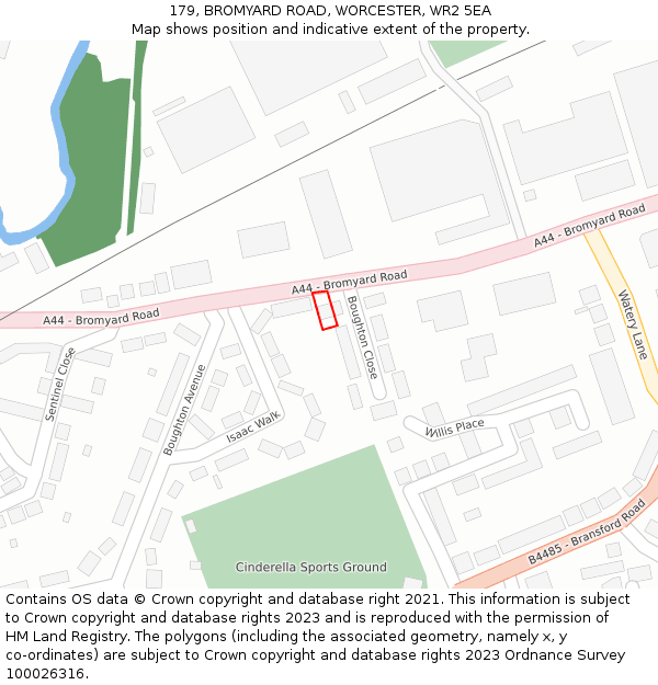 179, BROMYARD ROAD, WORCESTER, WR2 5EA: Location map and indicative extent of plot