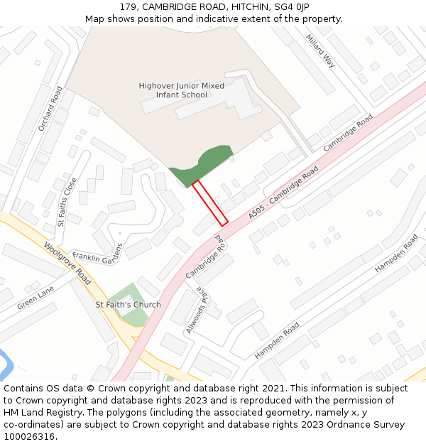 179, CAMBRIDGE ROAD, HITCHIN, SG4 0JP: Location map and indicative extent of plot