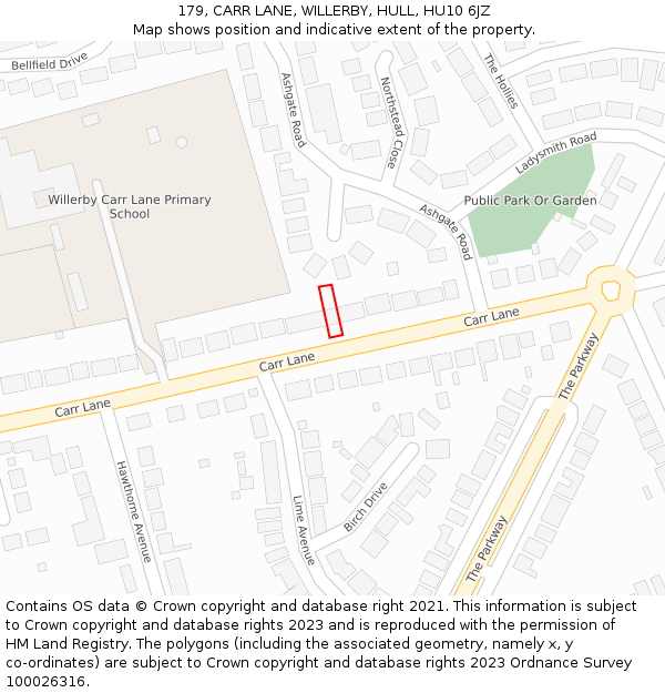 179, CARR LANE, WILLERBY, HULL, HU10 6JZ: Location map and indicative extent of plot