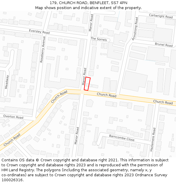 179, CHURCH ROAD, BENFLEET, SS7 4PN: Location map and indicative extent of plot