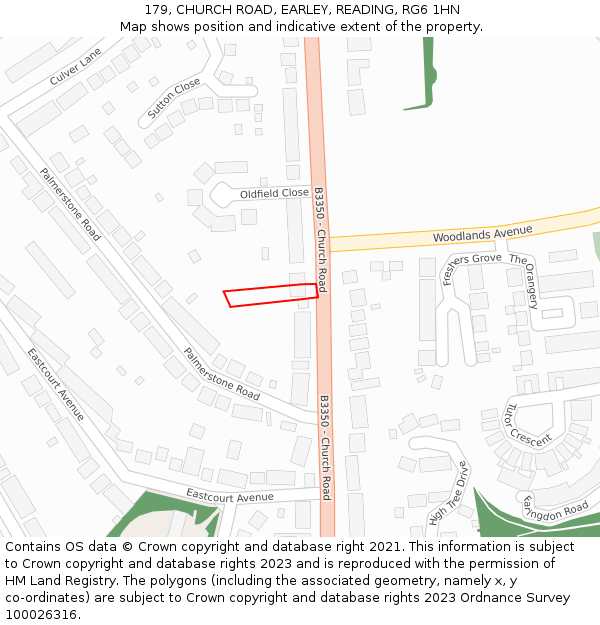 179, CHURCH ROAD, EARLEY, READING, RG6 1HN: Location map and indicative extent of plot