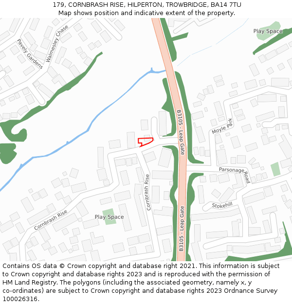 179, CORNBRASH RISE, HILPERTON, TROWBRIDGE, BA14 7TU: Location map and indicative extent of plot