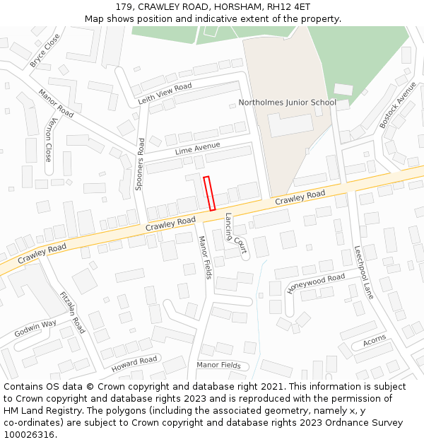 179, CRAWLEY ROAD, HORSHAM, RH12 4ET: Location map and indicative extent of plot