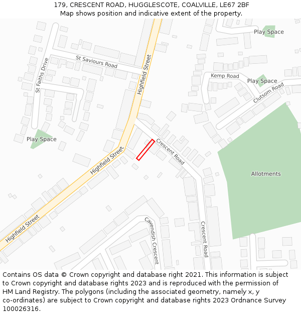 179, CRESCENT ROAD, HUGGLESCOTE, COALVILLE, LE67 2BF: Location map and indicative extent of plot
