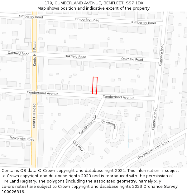 179, CUMBERLAND AVENUE, BENFLEET, SS7 1DX: Location map and indicative extent of plot
