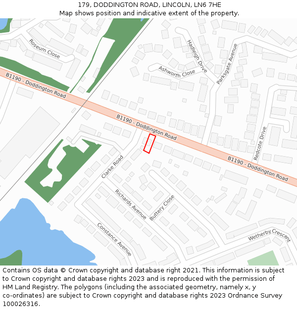 179, DODDINGTON ROAD, LINCOLN, LN6 7HE: Location map and indicative extent of plot