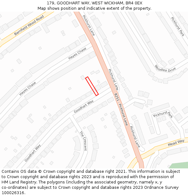 179, GOODHART WAY, WEST WICKHAM, BR4 0EX: Location map and indicative extent of plot