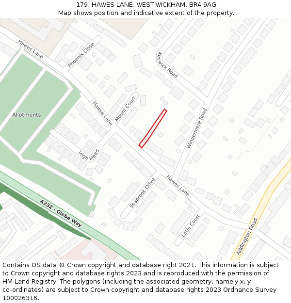 179, HAWES LANE, WEST WICKHAM, BR4 9AG: Location map and indicative extent of plot