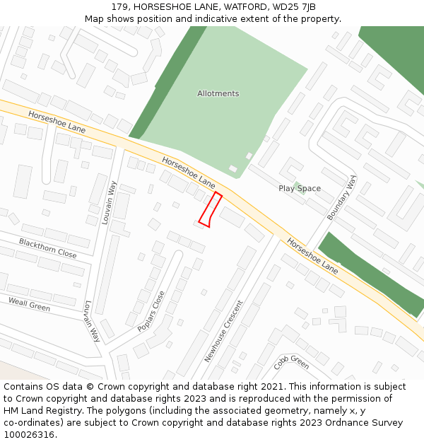 179, HORSESHOE LANE, WATFORD, WD25 7JB: Location map and indicative extent of plot