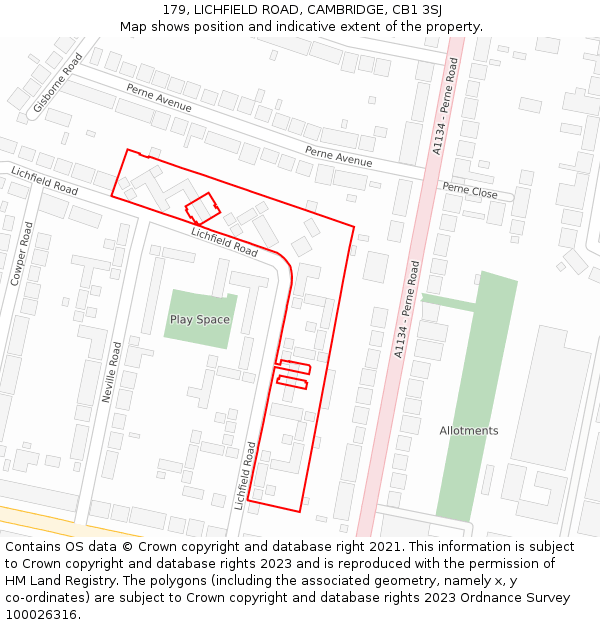 179, LICHFIELD ROAD, CAMBRIDGE, CB1 3SJ: Location map and indicative extent of plot