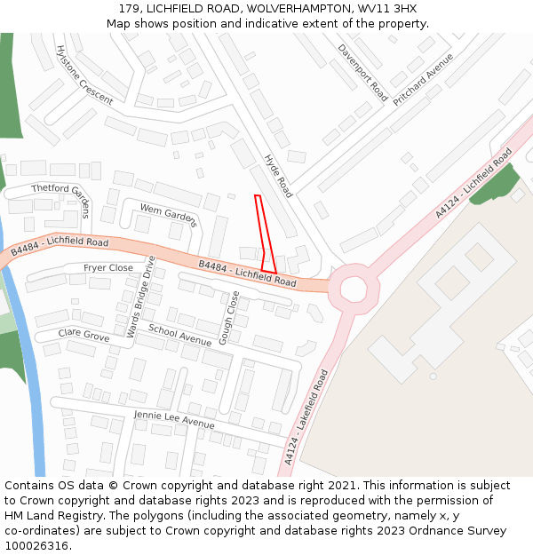 179, LICHFIELD ROAD, WOLVERHAMPTON, WV11 3HX: Location map and indicative extent of plot