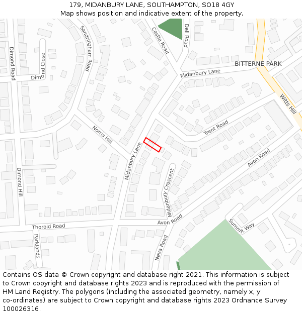179, MIDANBURY LANE, SOUTHAMPTON, SO18 4GY: Location map and indicative extent of plot