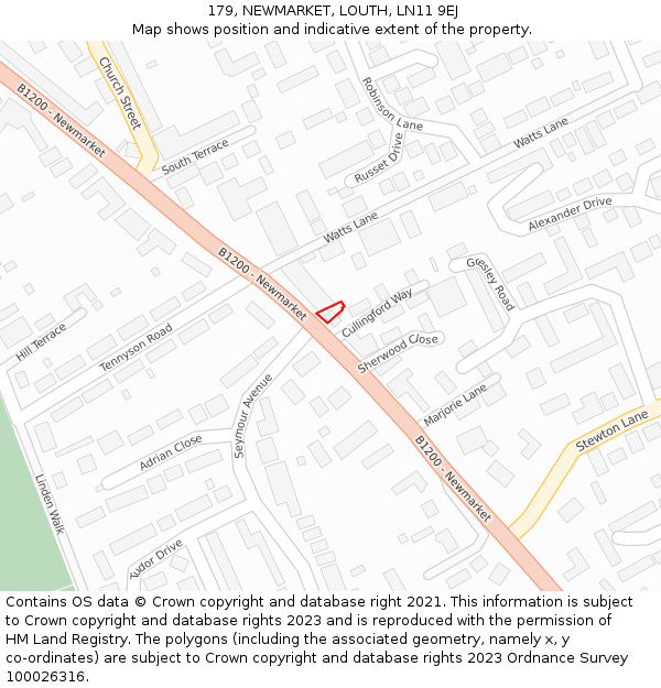 179, NEWMARKET, LOUTH, LN11 9EJ: Location map and indicative extent of plot