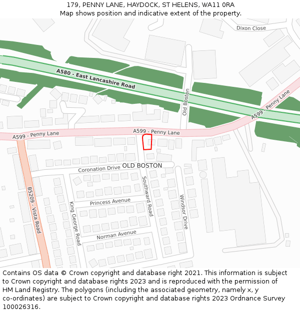 179, PENNY LANE, HAYDOCK, ST HELENS, WA11 0RA: Location map and indicative extent of plot